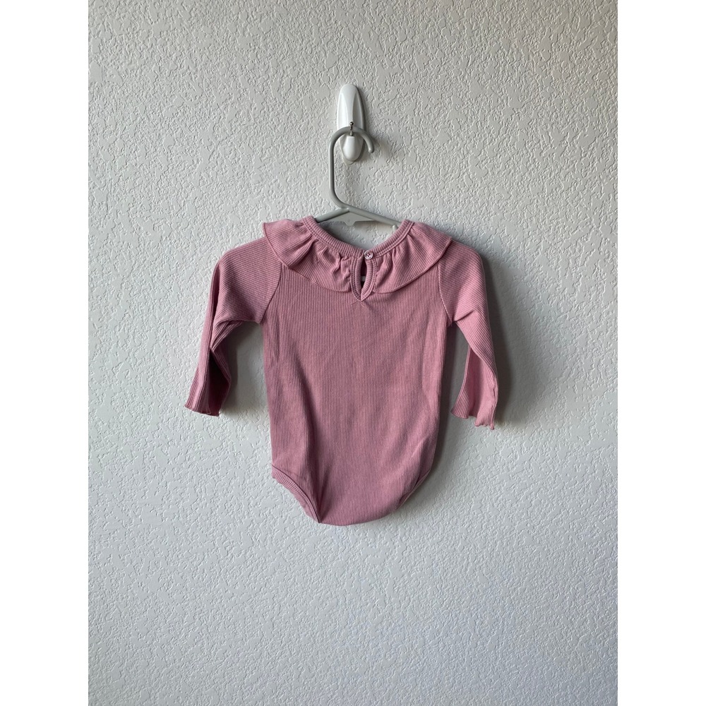 Grayson Mini Girls Ribbed Ruffle Collar COTTAGECORE Bodysuit 6-9m Pink